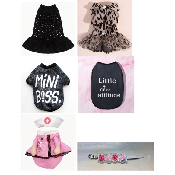 Pet Clothes LOT: Dresses/Sweatshirt/Sleeveless Shirt/Nurse Costume/Fancy Collar